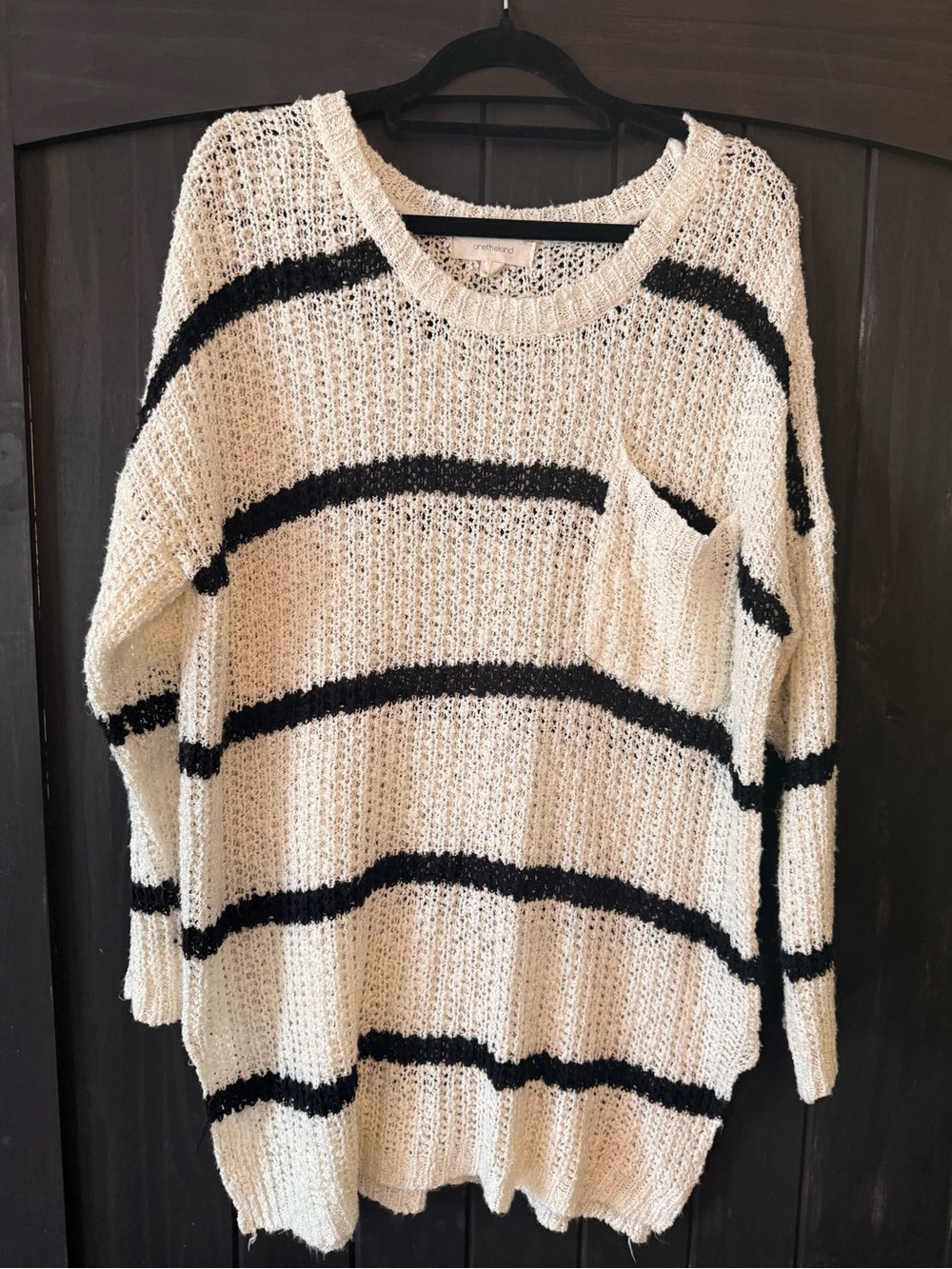Striped Pocket Knit Sweater - Cream & Black